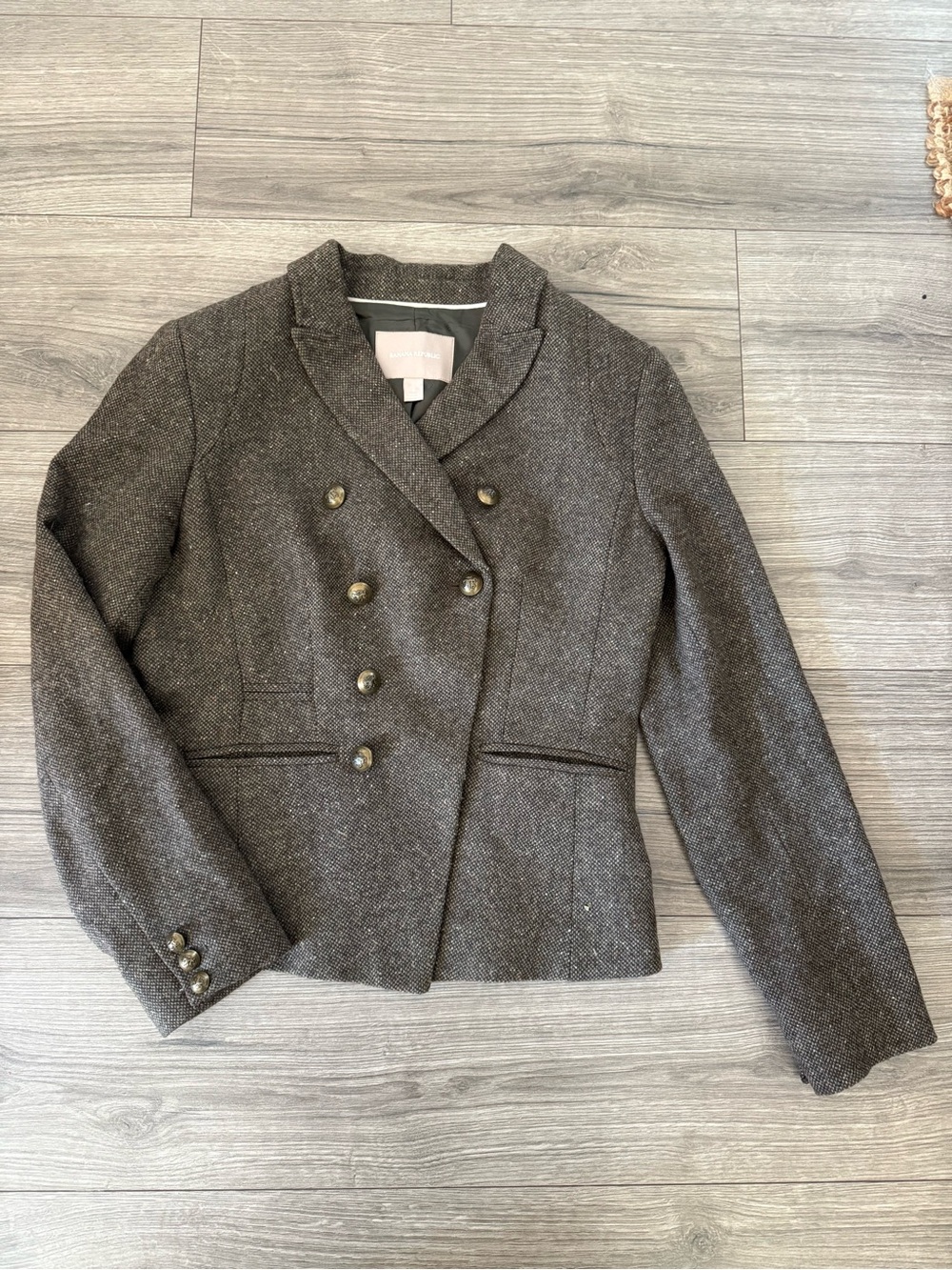 Banana Republic Women's Gray Tweed Double-Breasted Blazer Size 6